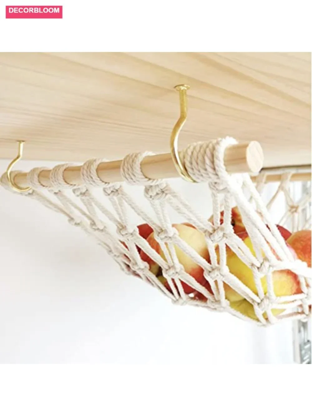 1Set Cotton Hanging Fruit Hammock with Banana Net Rope and 2 Hooks Under Cabinet